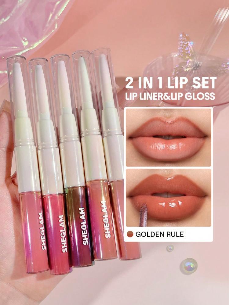SHEGLAM Lip Rules قلم محدد وملمع-Golden Rule روج ملمع شفاه شفاف جلوس ماركة تجميل ومكياج للنساء والفتيات