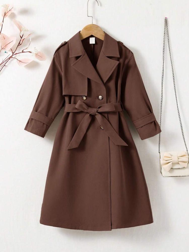 معطف ترنش شتوي فضفاض بياقة وطبقتين من الأزرار للفتيات