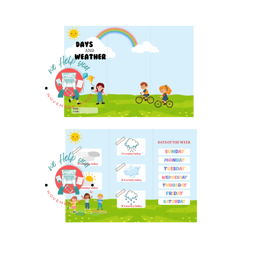 مطوية مادة انجليزي - ( DAYS AND WEATHER) - الصف الأول الابتدائي - الفصل الدراسي الثاني