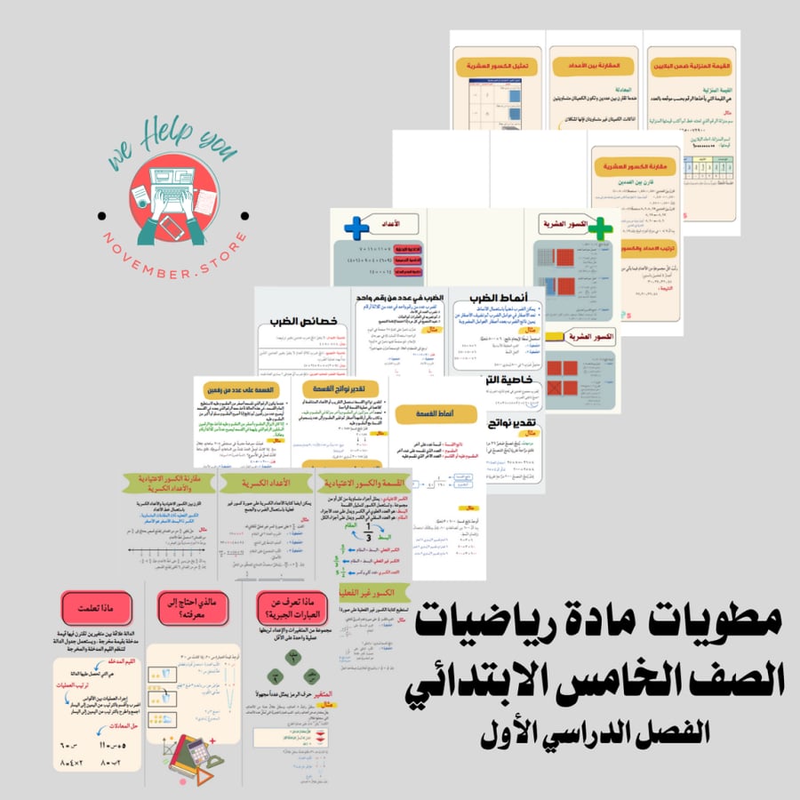 مطويات مادة رياضيات  لكامل الفصل الدراسي الأول ( 6 مطويات) - الصف الخامس الابتدائي - الفصل الدراسي الأول
