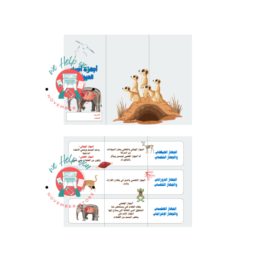 مطوية مادة العلوم ( أجهزة أجسام الحيوانات ) - الصف الرابع الابتدائي - الفصل الدراسي الأول