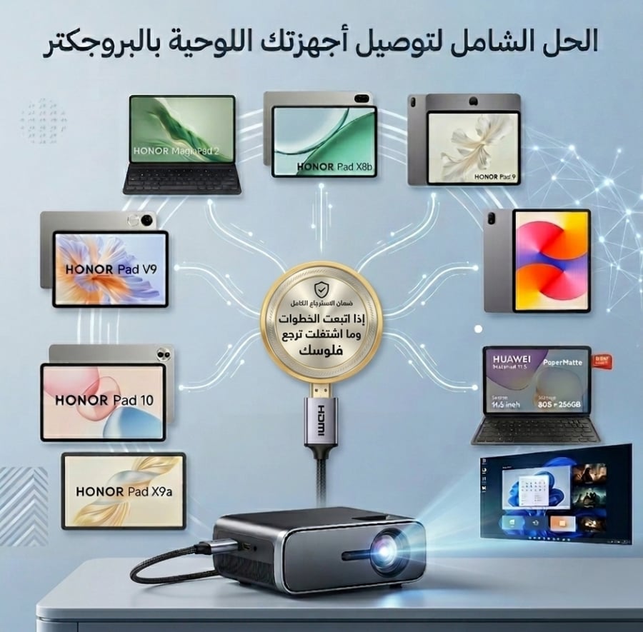 وصلة بروجكتر  HDMI الى تايب سي لتابلت هواوي وهونر -  HDMI cable to connect Huawei and Honor to projector