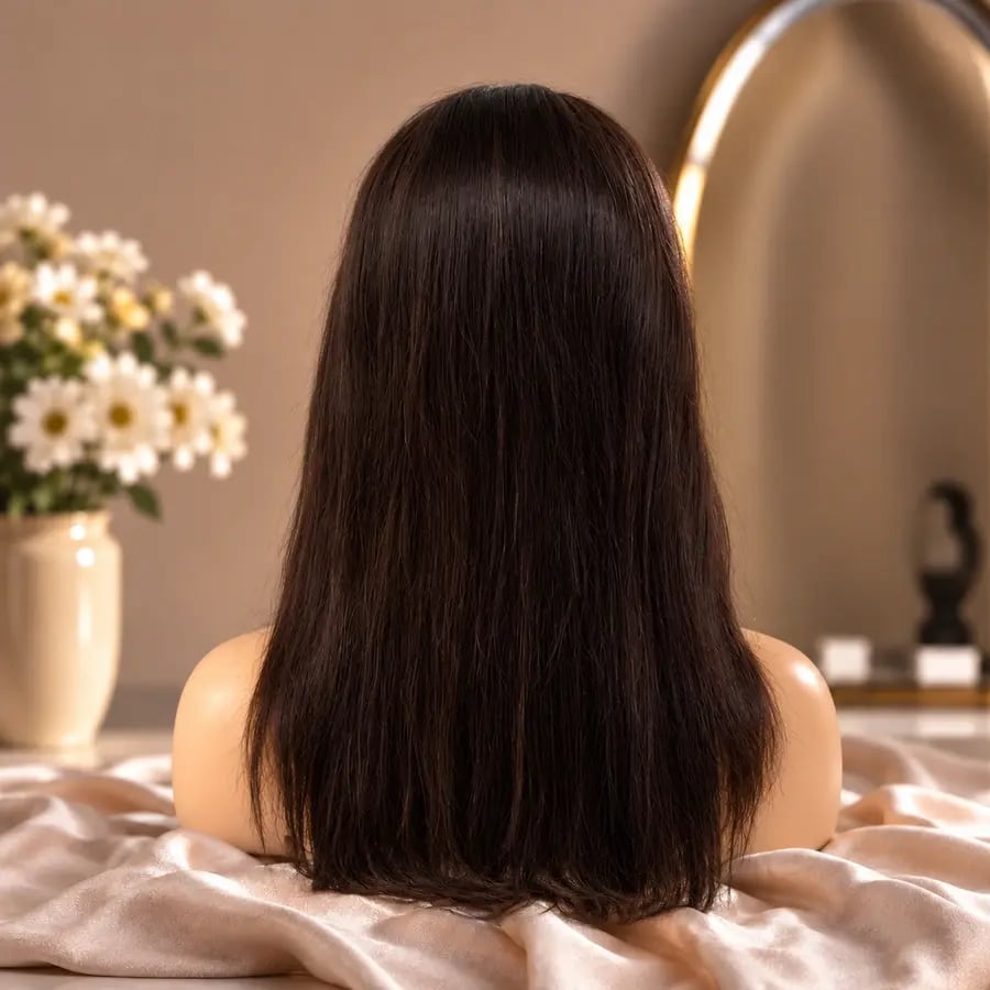 باروكه شعر طبيعي 12انش جذور كاملة دانتيل لون بني داكن