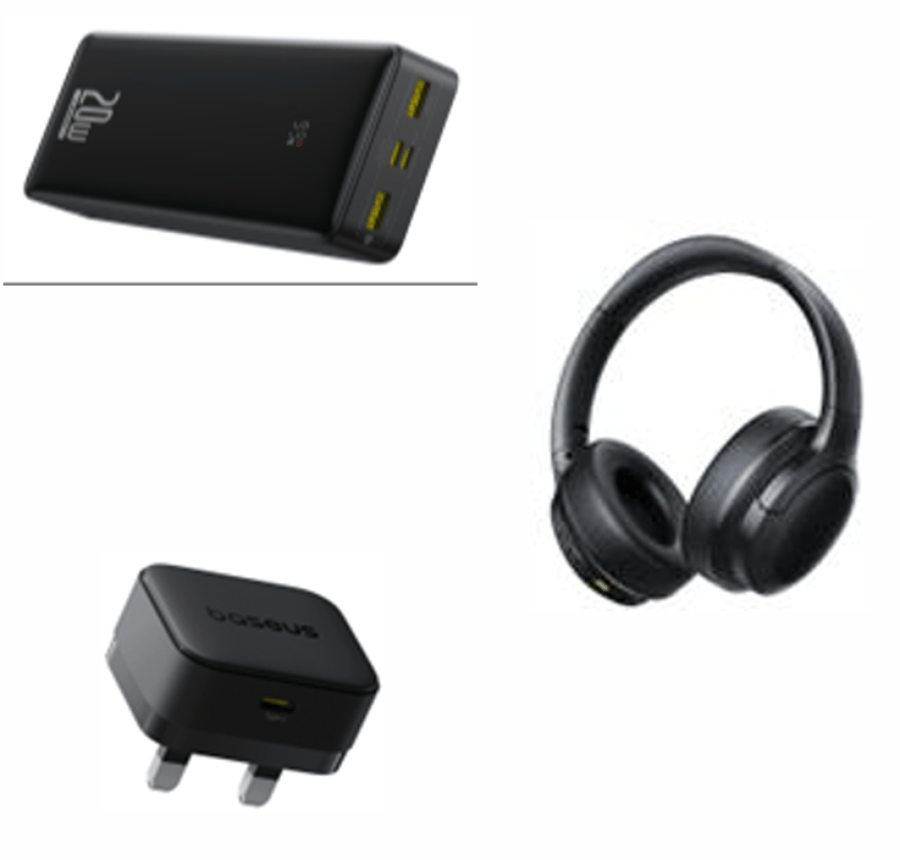 Baseus Bass BH1 Lite Wireless Headphones Cosmic Black ---- Digital Display Power Bank 18400mAh 20W  ---- Palm Fast Charger 1C 20W