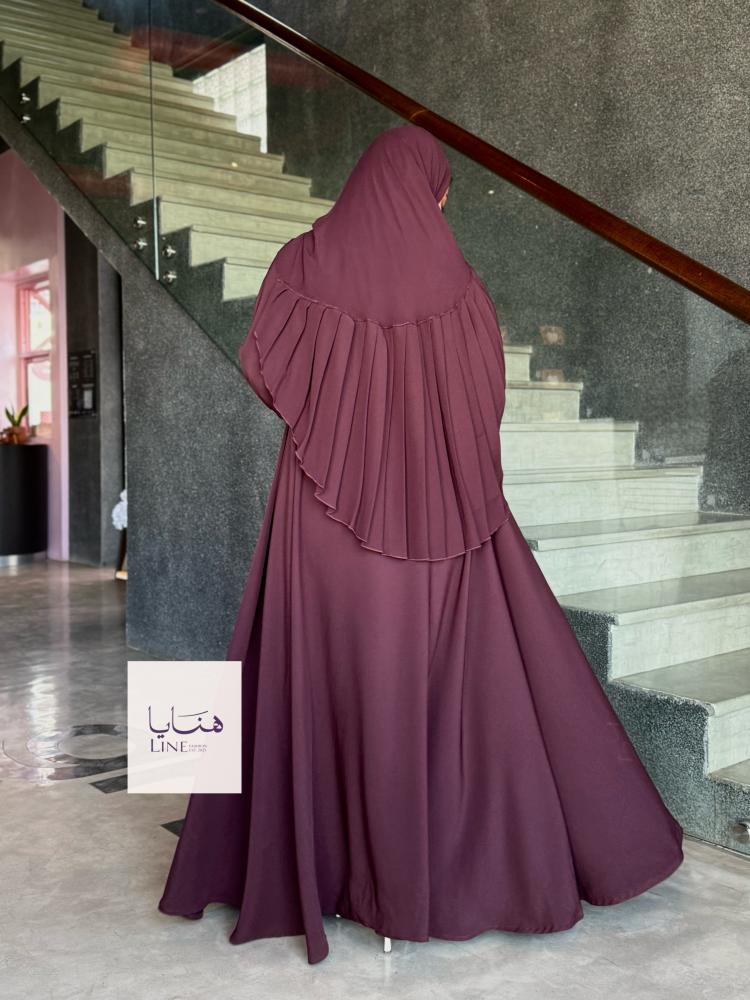 عباية كولينا دبل كلوش بقماش كريب رموش شامل طرحه كسرات برغندي