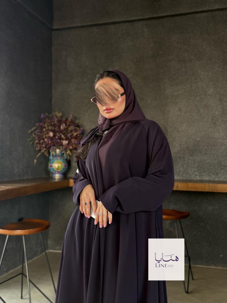 عباية كولينا دبل كلوش بقماش كريب رموش شامل طرحه كسرات ليلكي