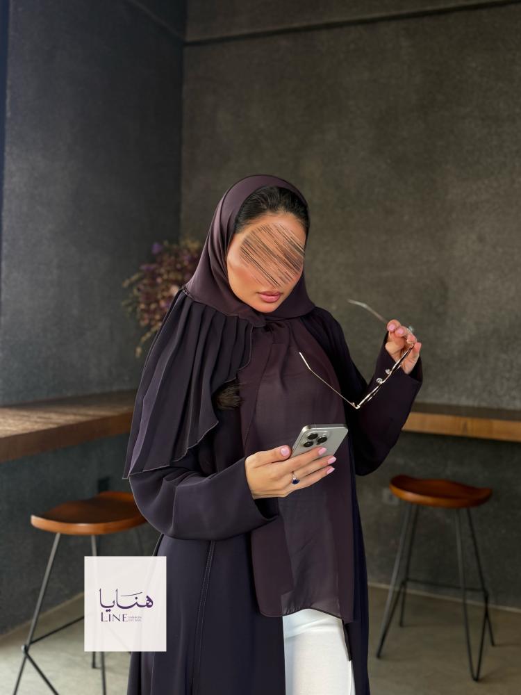 عباية كولينا دبل كلوش بقماش كريب رموش شامل طرحه كسرات ليلكي