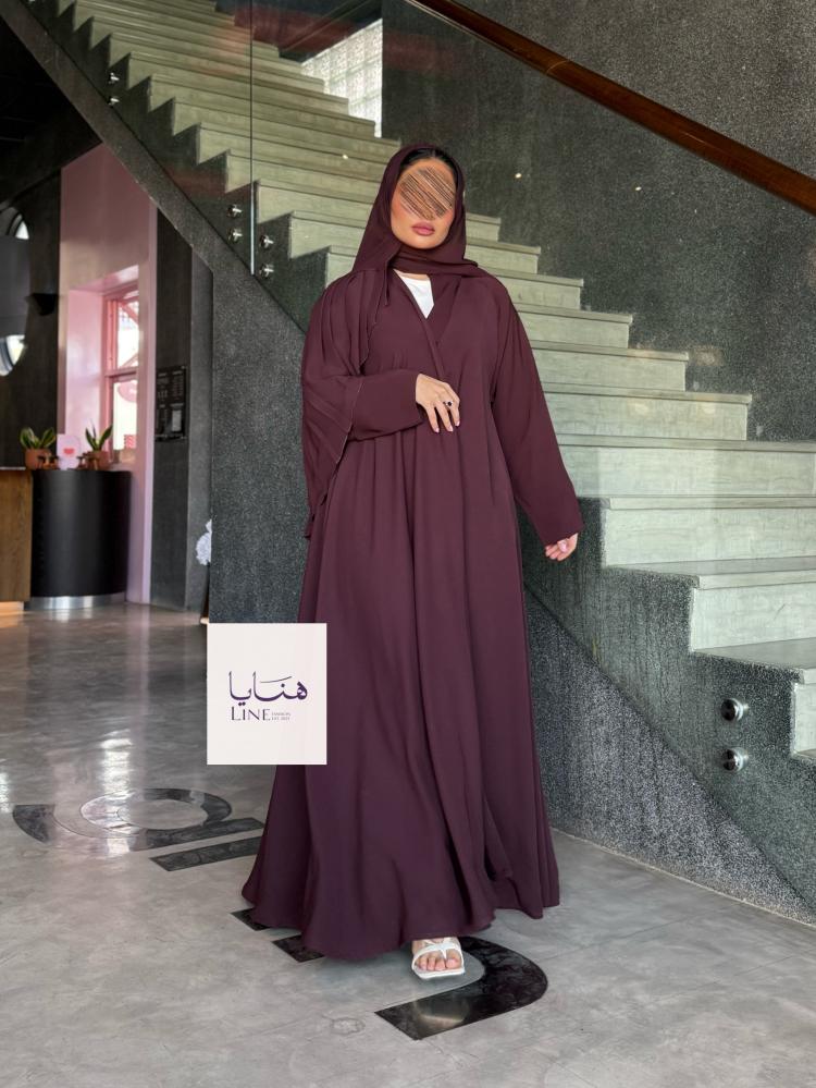 عباية كولينا دبل كلوش بقماش كريب رموش شامل طرحه كسرات برغندي