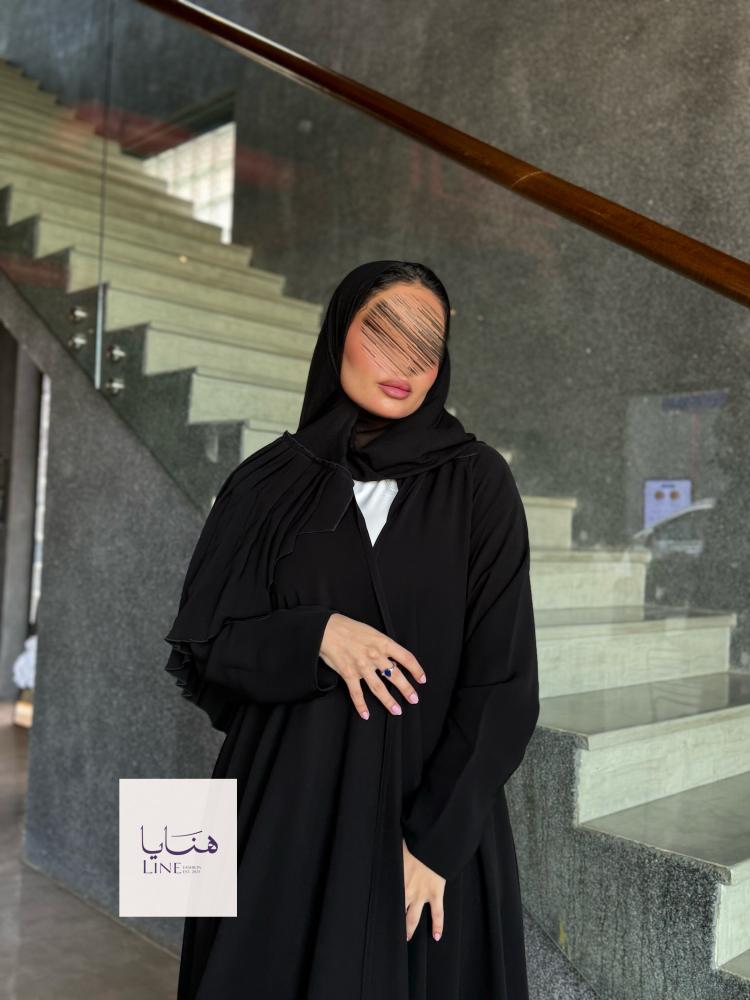 عباية كولينا دبل كلوش بقماش كريب رموش شامل طرحه كسرات اسود