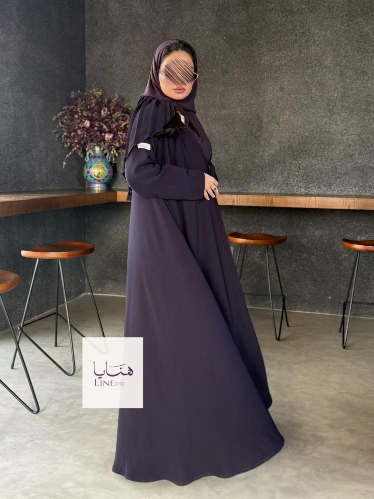 عباية كولينا دبل كلوش بقماش كريب رموش شامل طرحه كسرات ليلكي