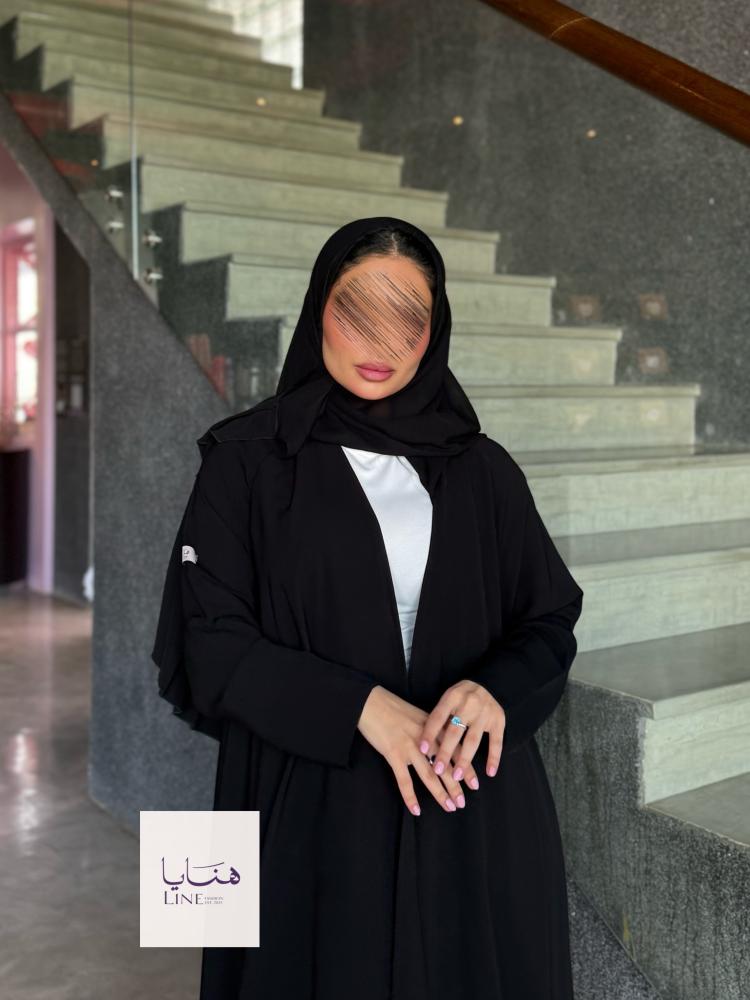 عباية كولينا دبل كلوش بقماش كريب رموش شامل طرحه كسرات اسود