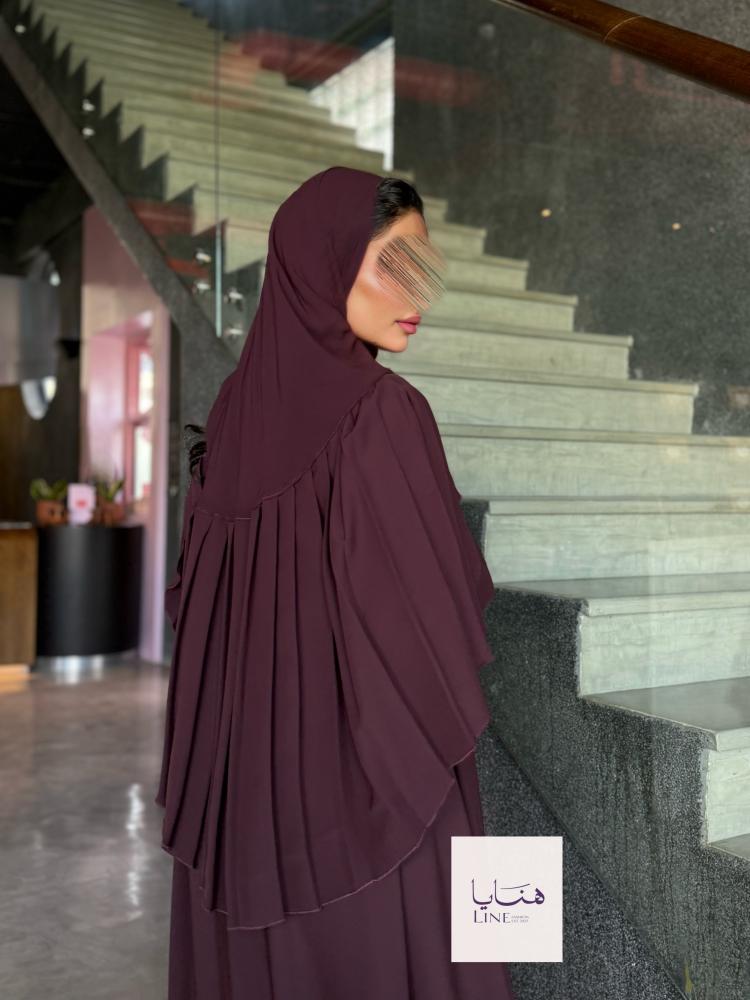 عباية كولينا دبل كلوش بقماش كريب رموش شامل طرحه كسرات برغندي