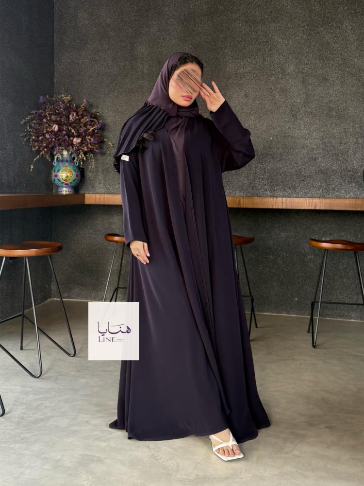 عباية كولينا دبل كلوش بقماش كريب رموش شامل طرحه كسرات ليلكي
