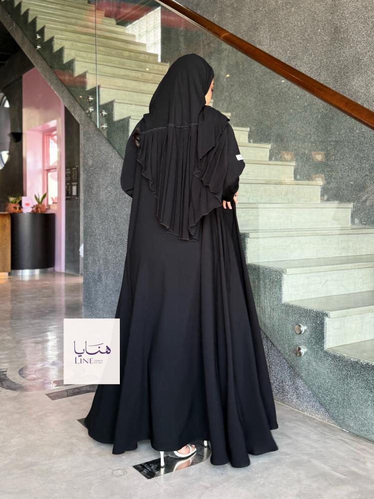 عباية كولينا دبل كلوش بقماش كريب رموش شامل طرحه كسرات اسود