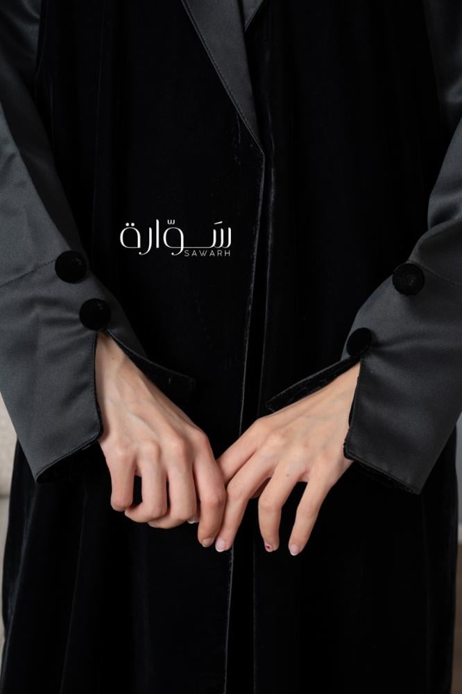 Winter abaya, qellab, velvet, insertions, flat