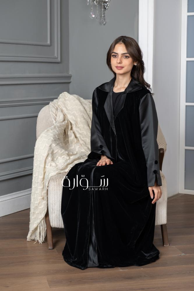 Winter abaya, qellab, velvet, insertions, flat