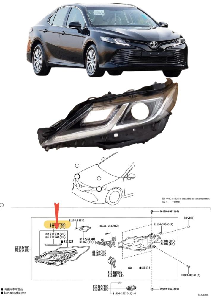 Left candle glass for Camry 2018 / 2020 standard category agency