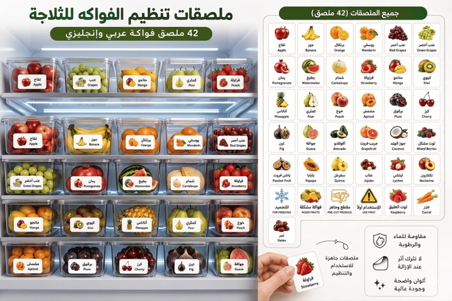 ملصقات الفواكة لتنظيم الثلاجة بسهولة ووضوح تام