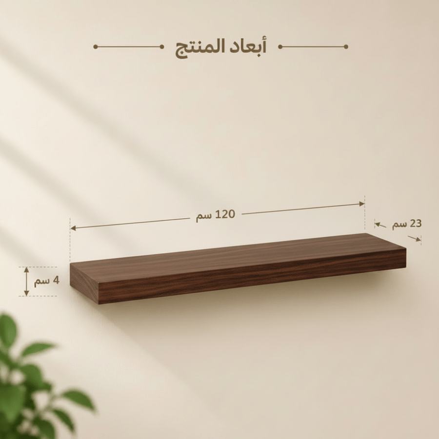 رف حائط خشبي مستقيم مقاس 120 سم بني غامق | رف معلق مسطح بدون حوامل خارجية | قاعدة ترتيب وعرض جدارية مرنة