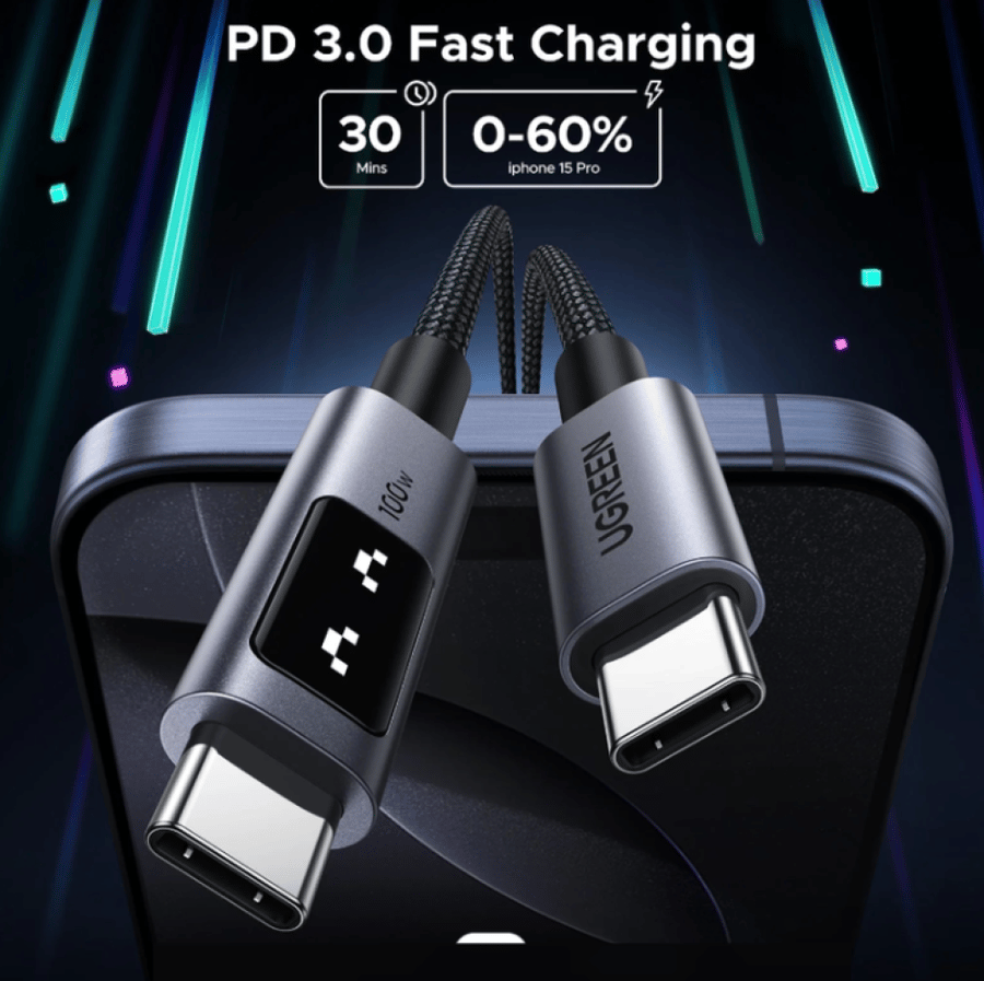 سلك شاحن UGREEN Uno 100W بوجة تفاعلي