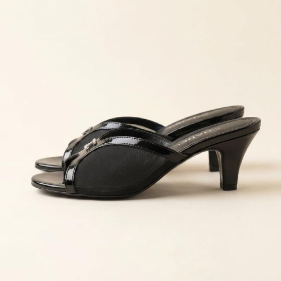 Chanel women's heel, luxurious, mesh, chiffon, timeless elegance with modern design, master quality