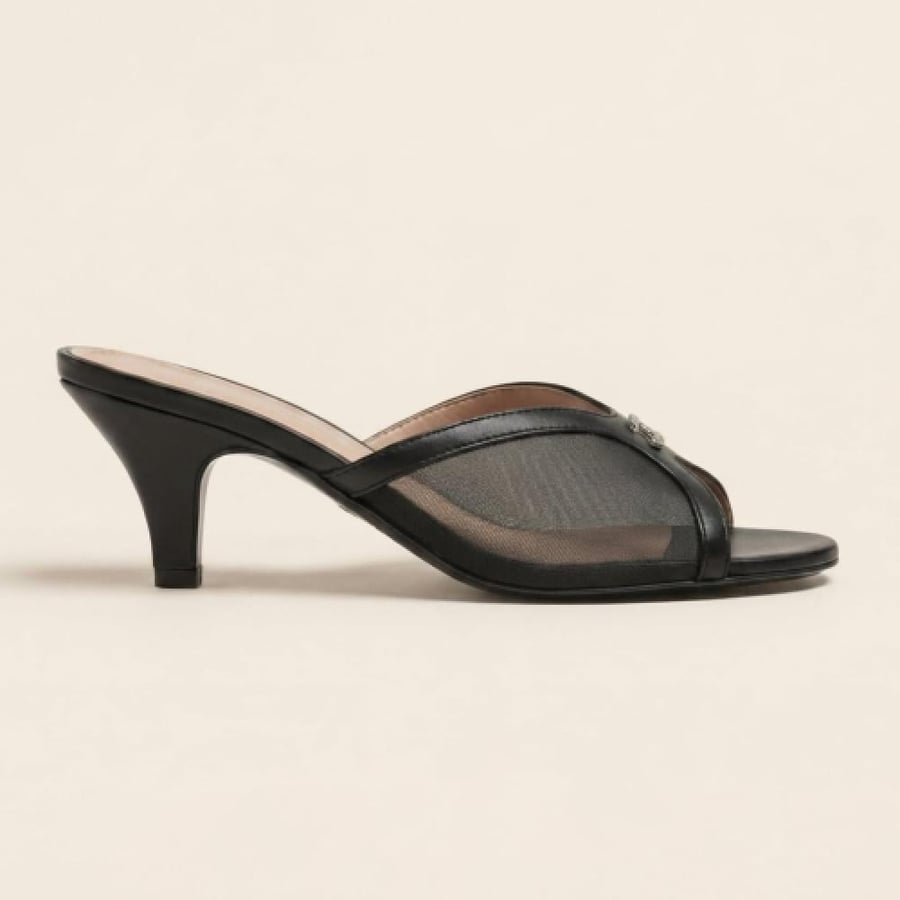 Chanel women's heel, luxurious, mesh, chiffon, timeless elegance with modern design, master quality