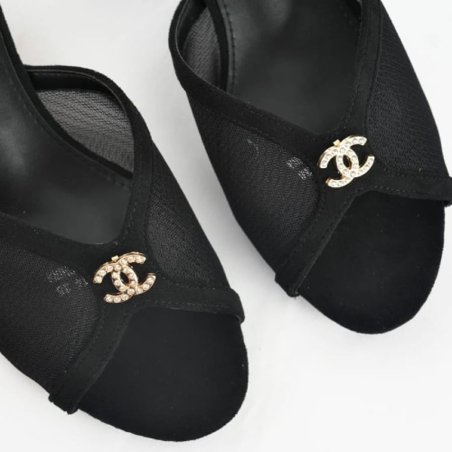 Chanel women's heel, luxurious, mesh, chiffon, timeless elegance with modern design, master quality