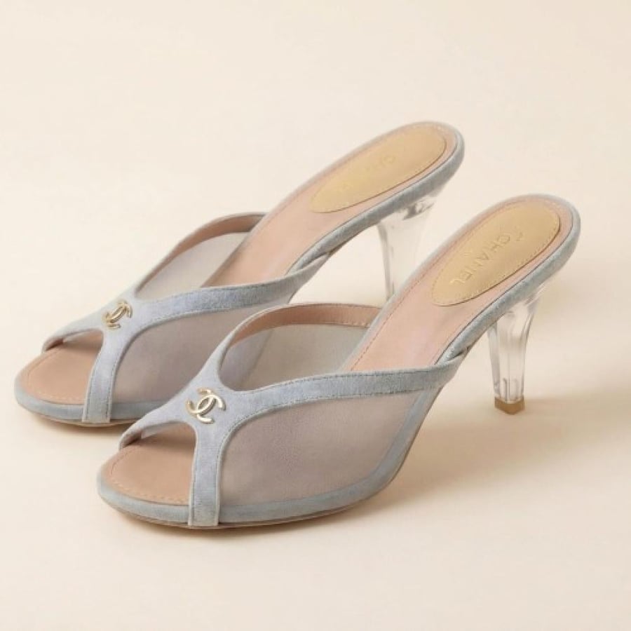 Chanel women's heel, luxurious, mesh, chiffon, timeless elegance with modern design, master quality