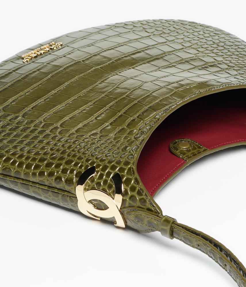 Crocodile Embossed Calfskin & Gold-Tone Metal  كاكي