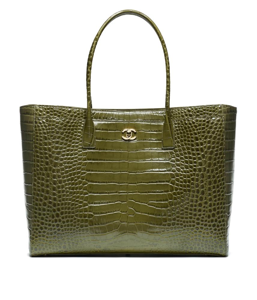 Crocodile Embossed Calfskin & Gold-Tone Metal  كاكي