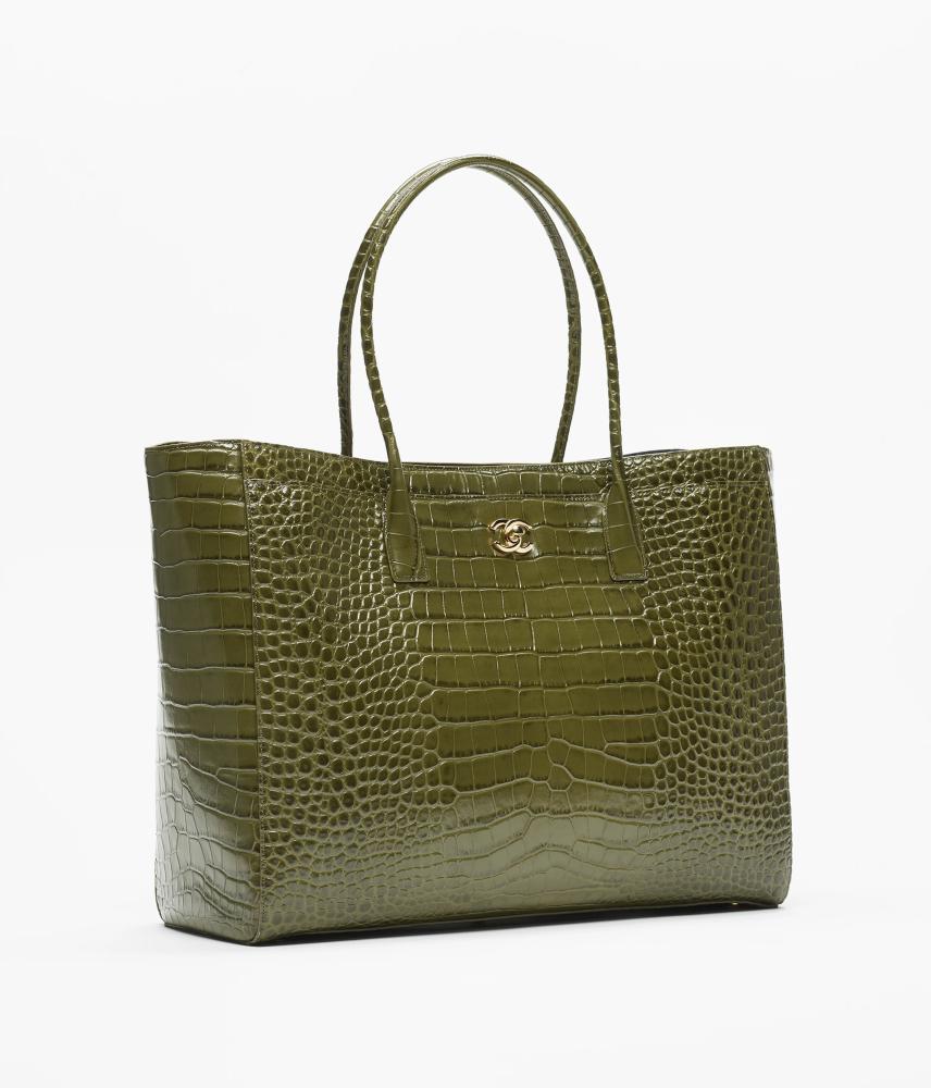 Crocodile Embossed Calfskin & Gold-Tone Metal  كاكي