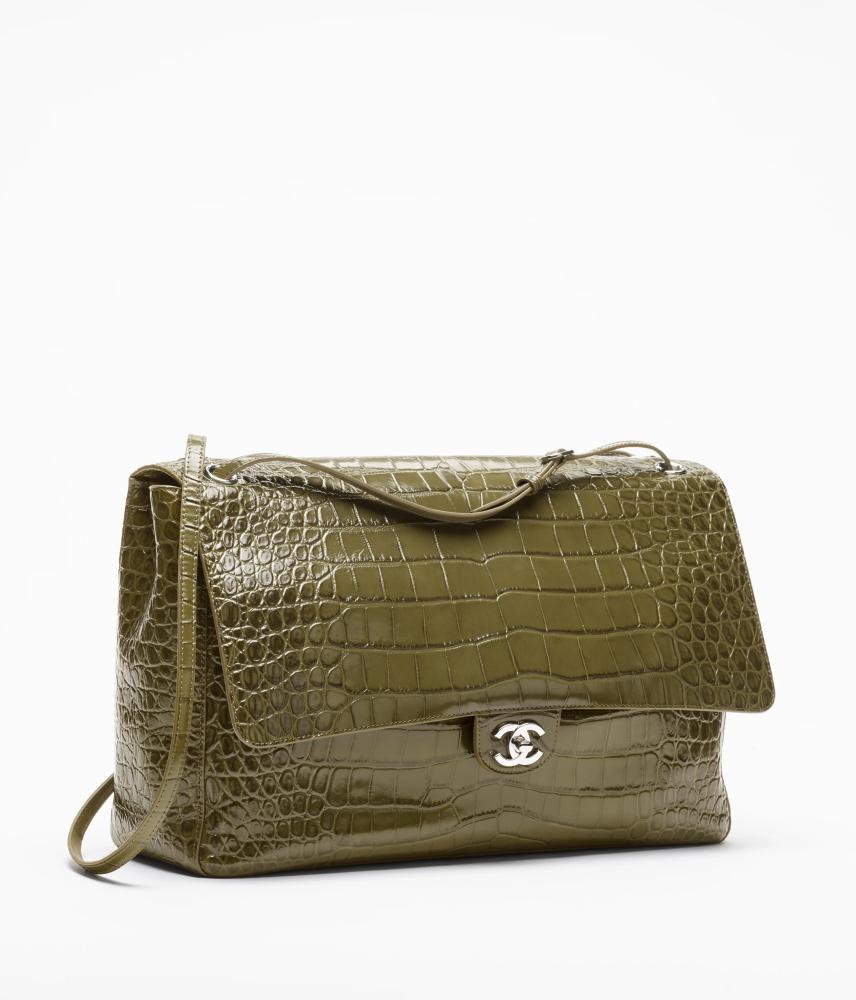 Crocodile Embossed Calfskin & Silver-Tone Metal  كاكي