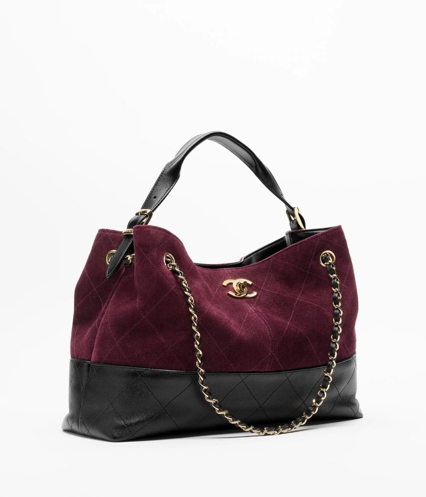 Suede Calfskin, Shiny Lambskin & Gold-Tone Metal  برغندي، أسود