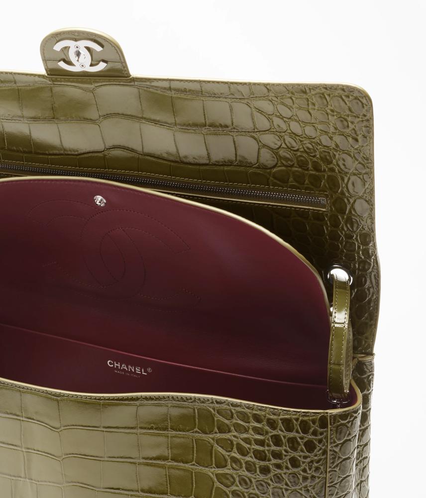 Crocodile Embossed Calfskin & Silver-Tone Metal  كاكي