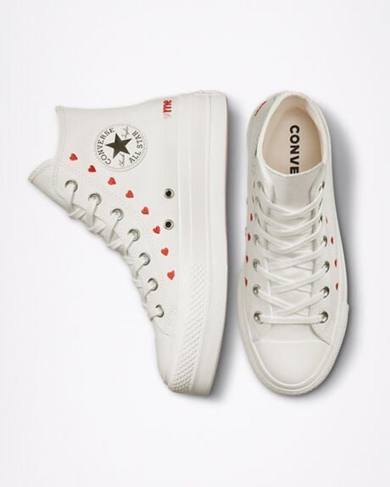 Chuck Taylor All Star Lift Platform High 'Embroidered Hearts - White'