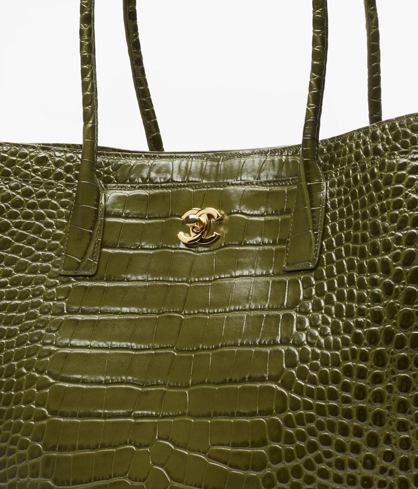 Crocodile Embossed Calfskin & Gold-Tone Metal  كاكي