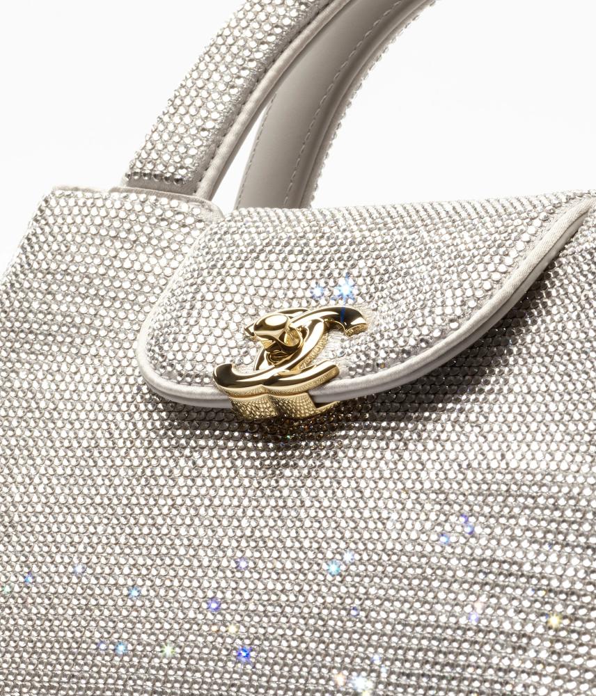 حقيبة ستراس، معدن ذهبي اللون  Silvery