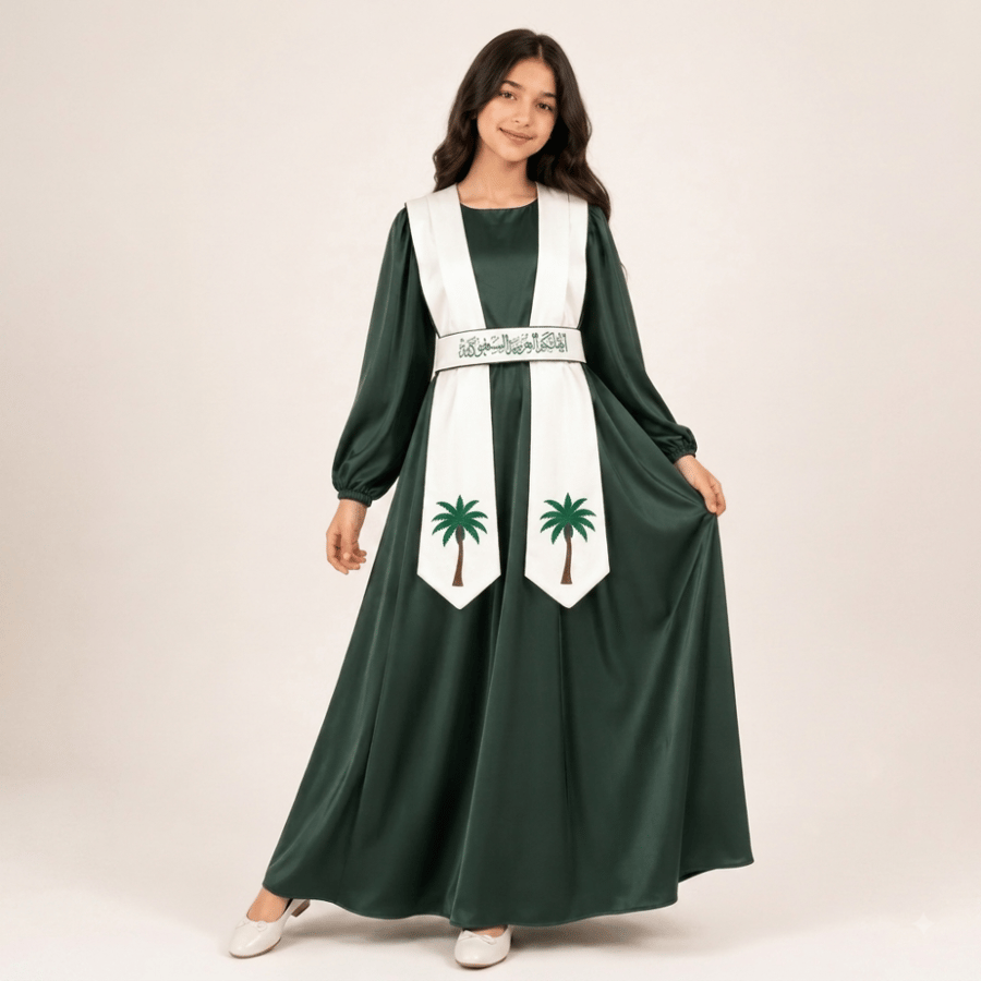 فستان اخضر مع  ابيض