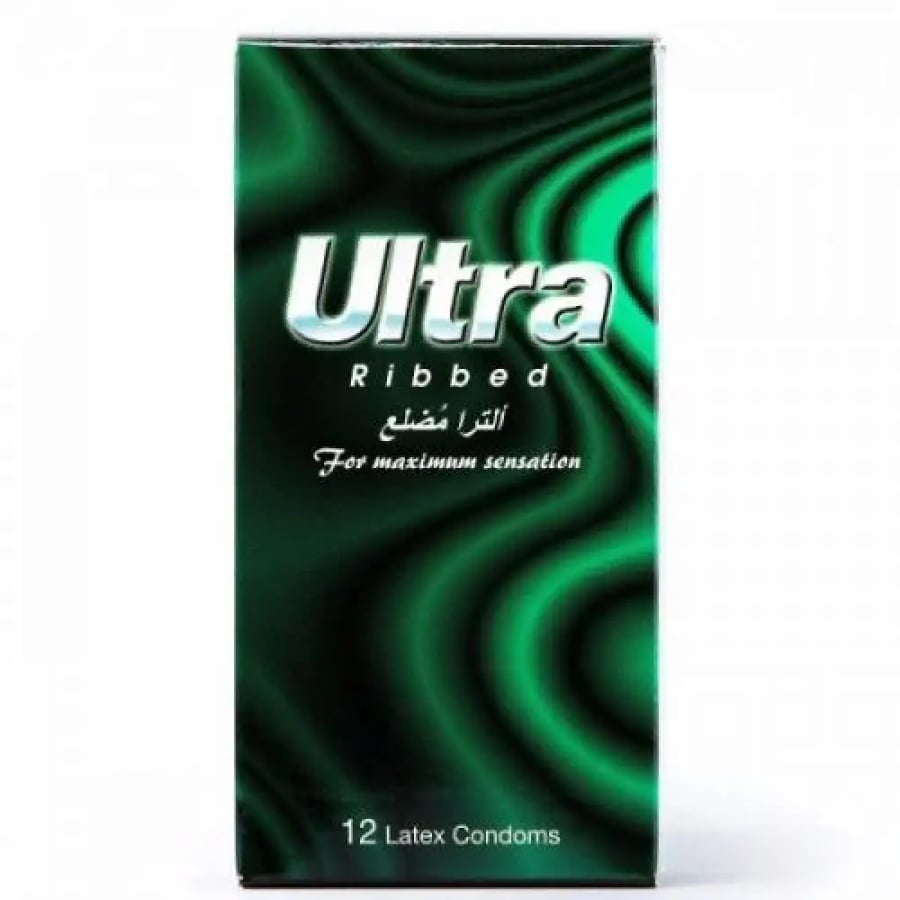 Ultra Ribbed واقي ذكري مضلع 12 قطعة