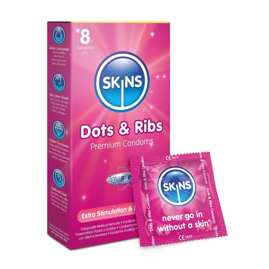 SKINS واقي ذكري منقط ومضلع 8 حبة
