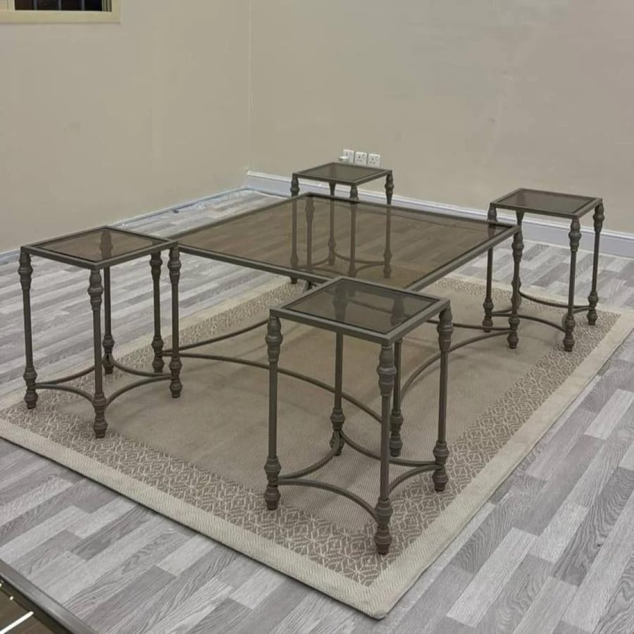 Champagne coffee table set with glass top