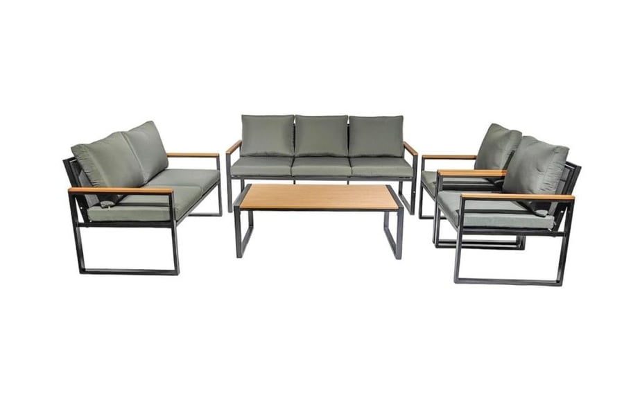 Outdoor seating set made of weather-resistant metal