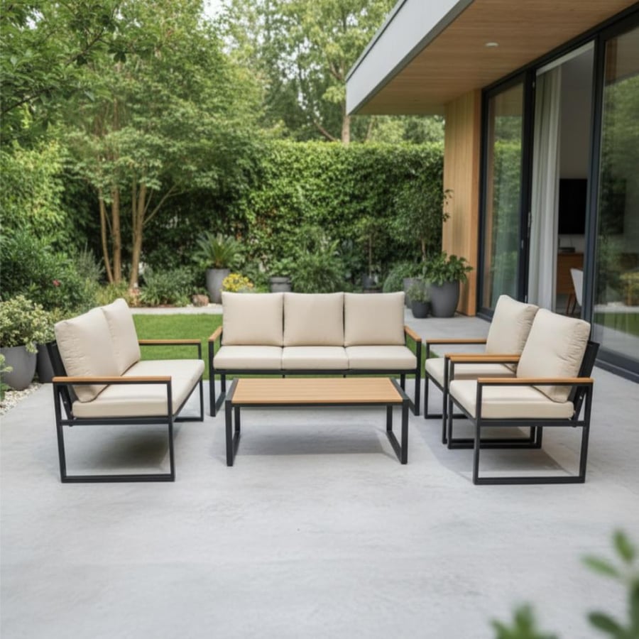 Outdoor seating set made of weather-resistant metal