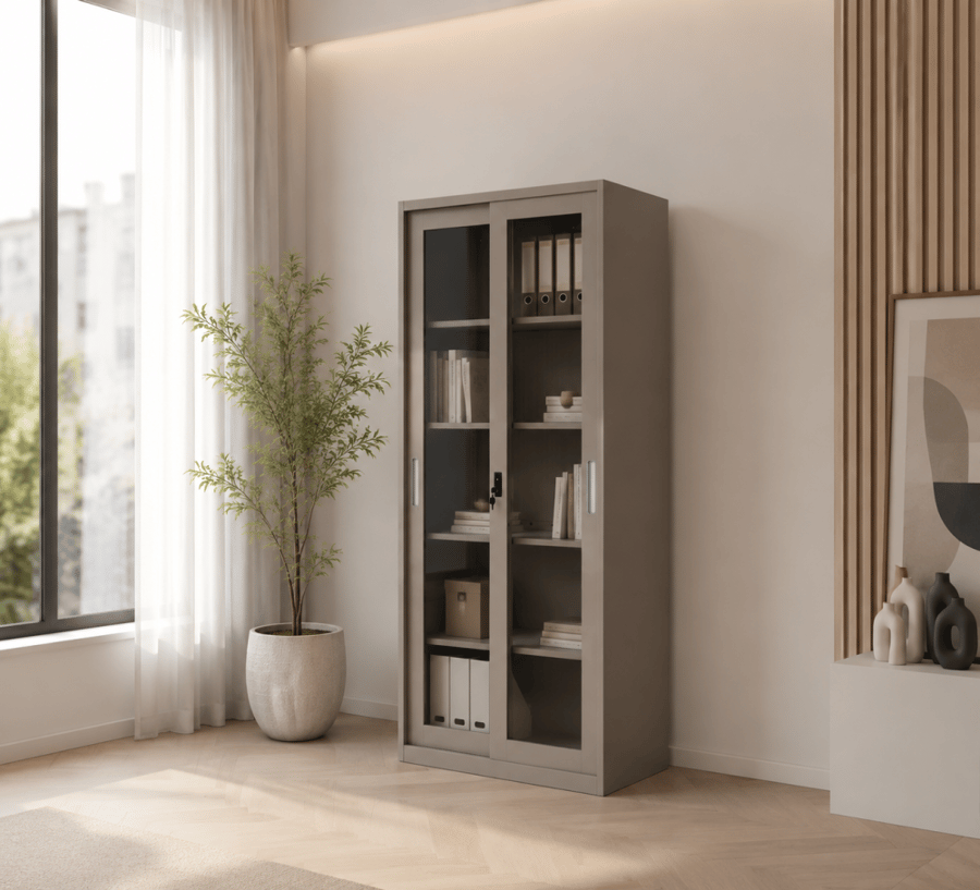 دولاب ملفات معدني باللون البيج مقاس 185 × 85 سم