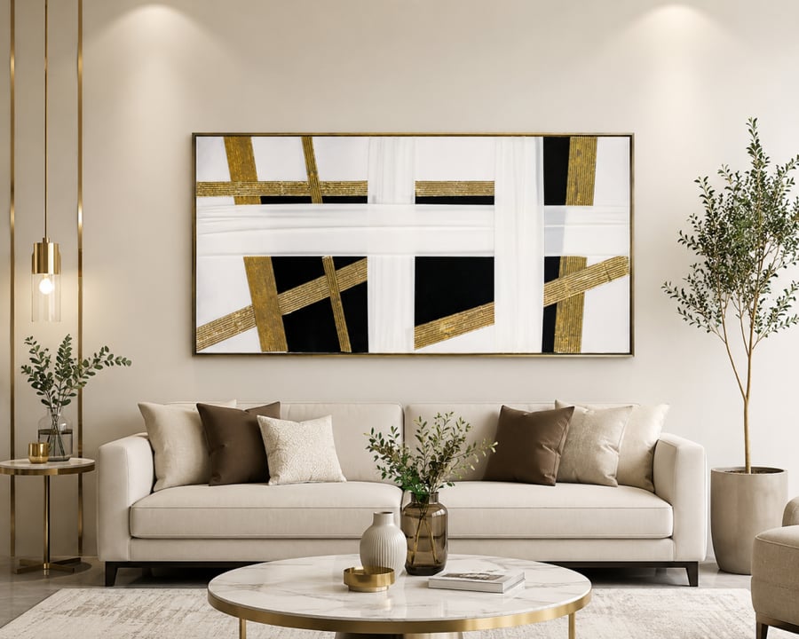 لوحة حائط بإطار ذهبي مقاس 70 × 140 سم