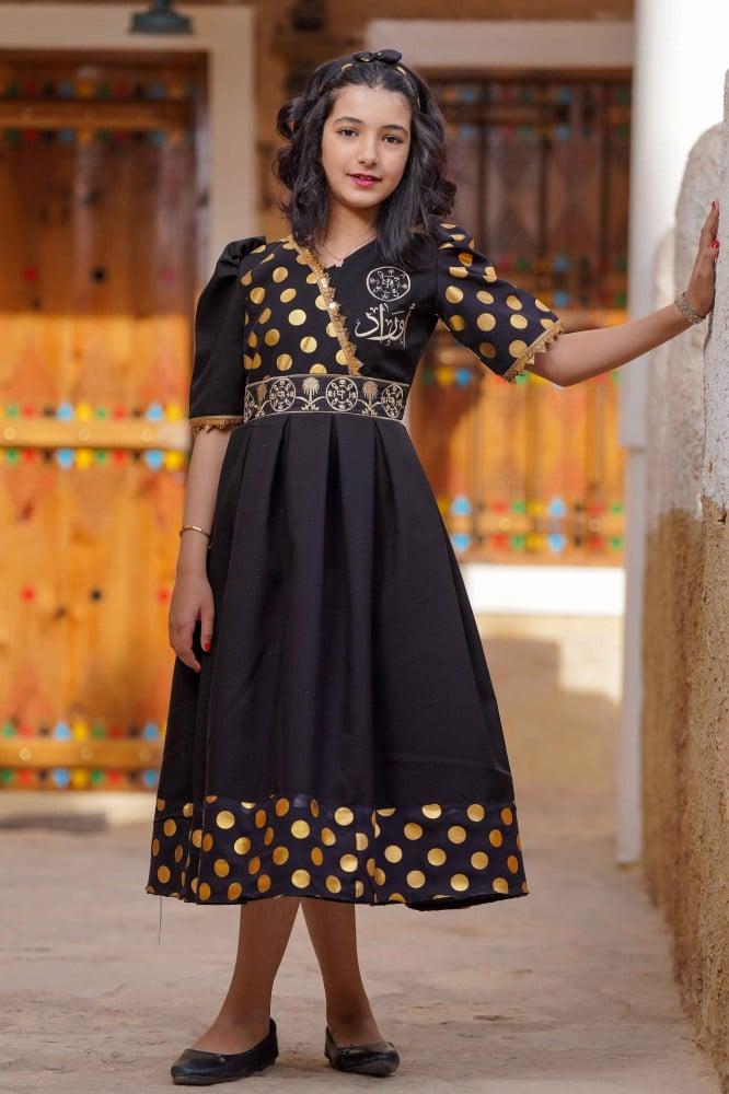 Foundation Day dress for girls with a belt and polka dot fabric