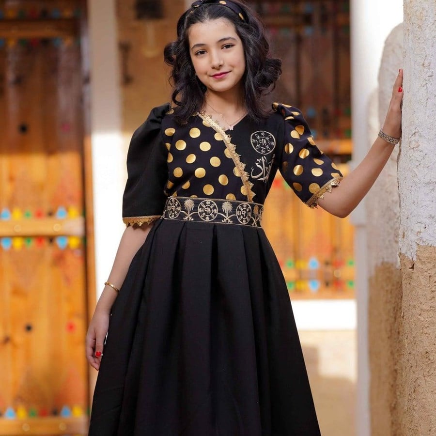 Foundation Day dress for girls with a belt and polka dot fabric