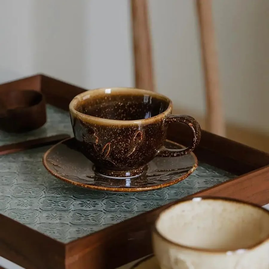 كوب قهوة زهرة فالي سو يدوي مع صحن