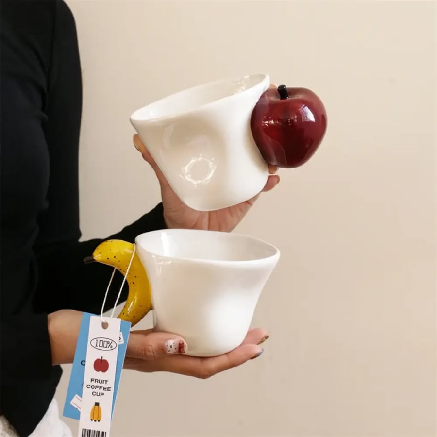 كوب سيراميك تفاح وموز يدوي 1 قطعة