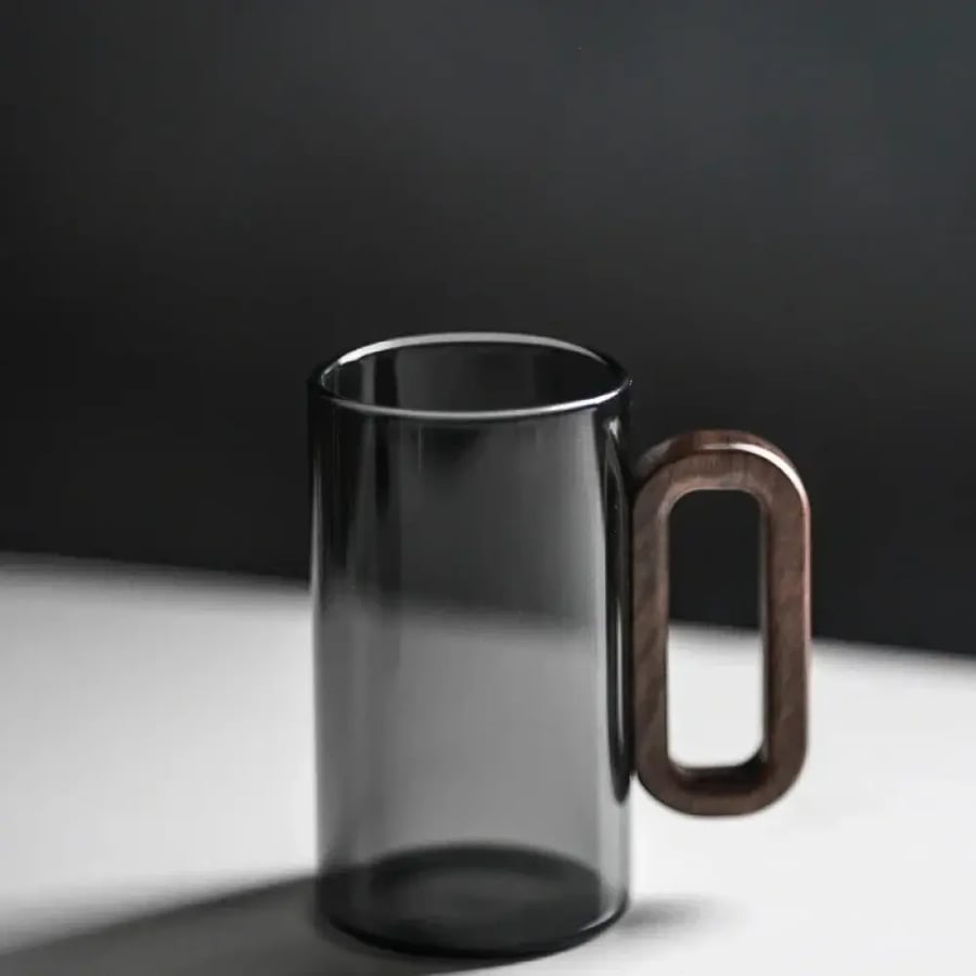 كوب شاي زجاجي 360ML بمقبض خشبي